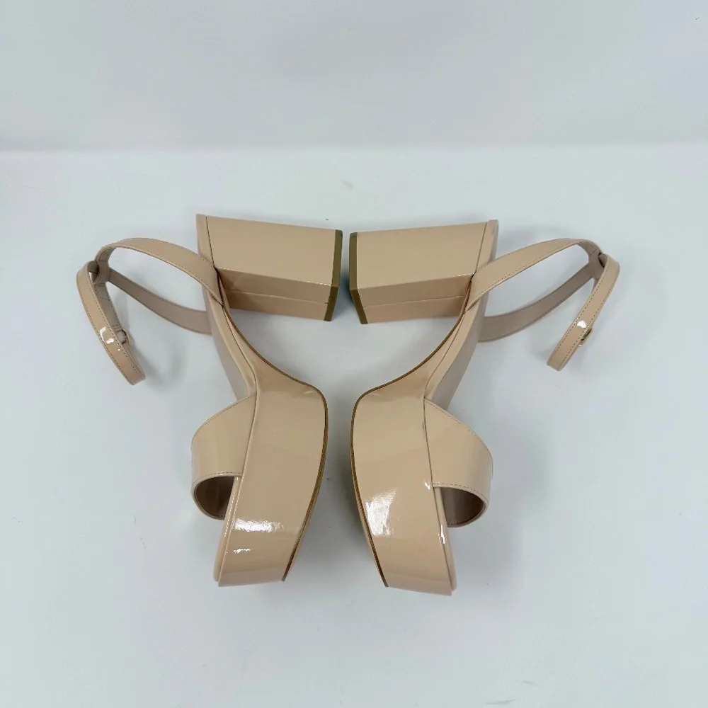 New Stuart Weitzman Gala Patent Leather Sandals Golden Beige Sz 10 - Picture 12 of 14
